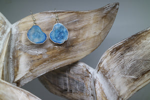 Blue geode druzy agate silver earrings