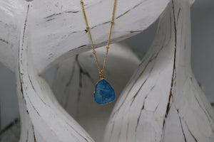 Blue Geode Druzy Agate Gold Necklace