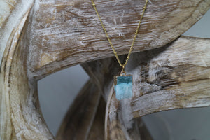 Blue Druzy Quartz Crystal Gold Necklace