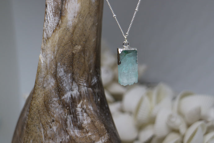 Blue Druzy Quartz Silver Necklace