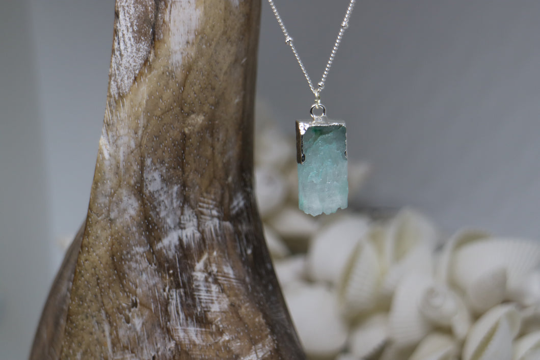 Blue Druzy Quartz Silver Necklace