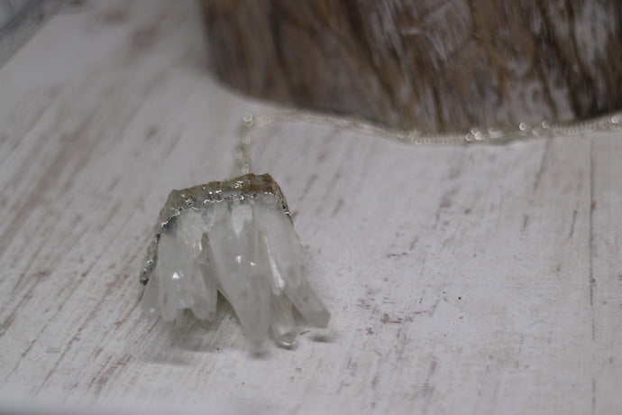 Clear Quartz Cluster Crystal Silver Necklace