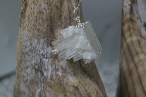 Clear Quartz Cluster Crystal Silver Necklace