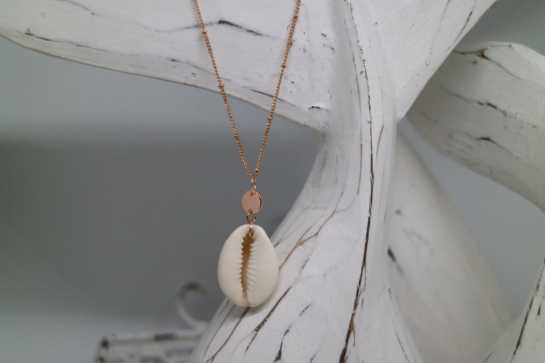 White Cowrie Shell Rose Gold Necklace