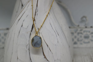 White Druzy Geode Crystal Gold Necklace