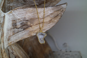 White Geode Druzy Agate Gold Necklace
