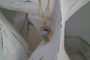 White Geode Druzy Agate Gold Necklace