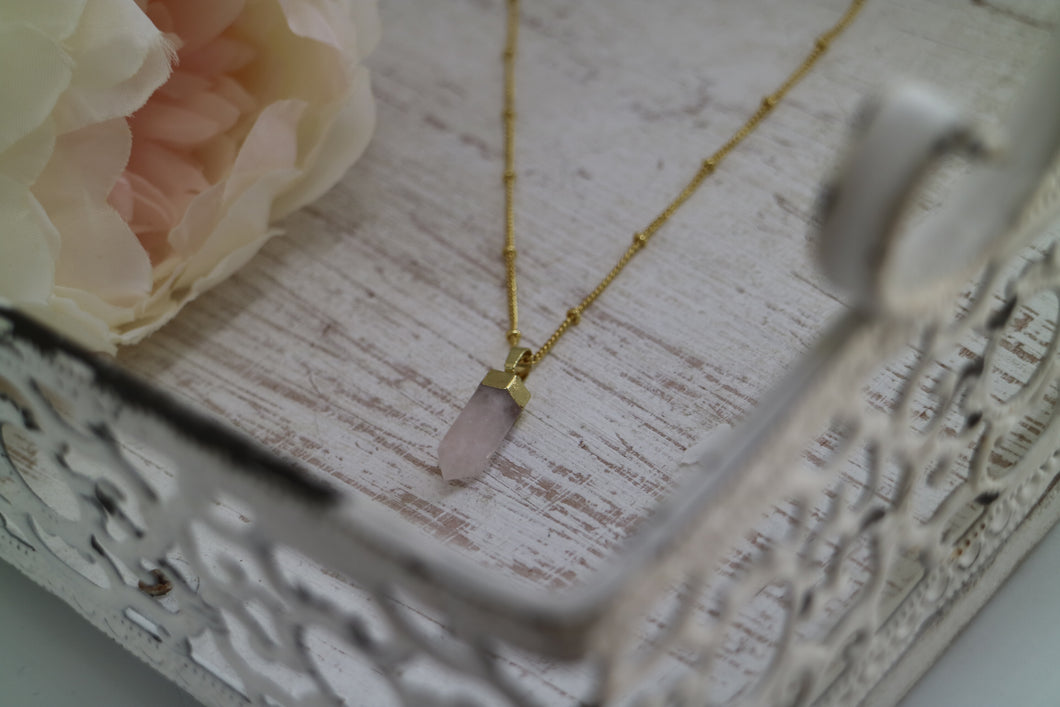 Rose Quartz Crystal Point Gold Necklace