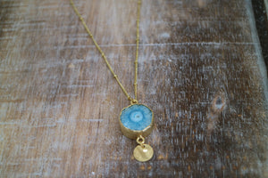 Blue Solar Quartz Crystal Gold Necklace