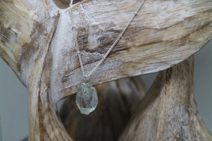 Green Quartz Crystal Silver Necklace
