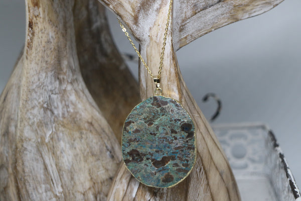 Load image into Gallery viewer, Sea Sediment Ocean Jasper Gold Necklace
