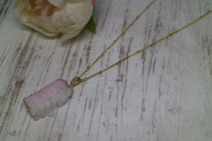 Pink Druzy Quartz Gold Necklace