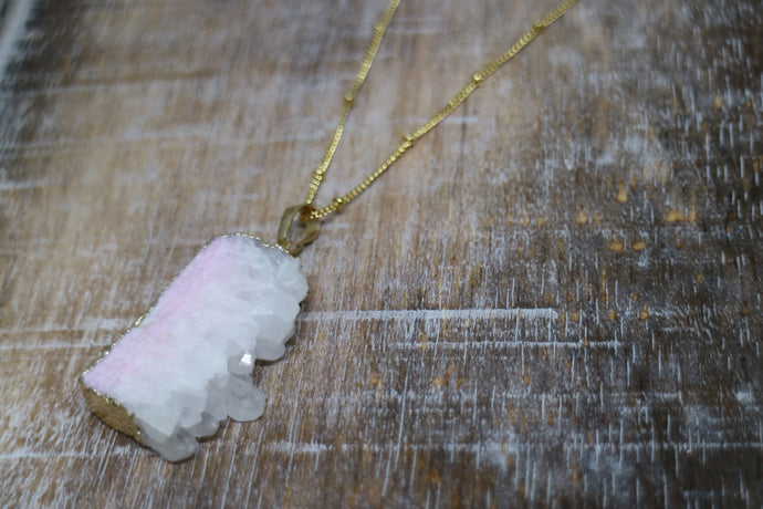 Pink Druzy Quartz Gold Necklace