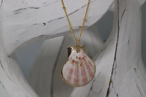 Pink and White Scallop Shell Gold Necklace