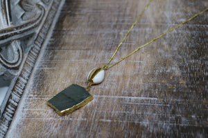 Labradorite Gemstone Gold Necklace with Cowrie Shell Connector