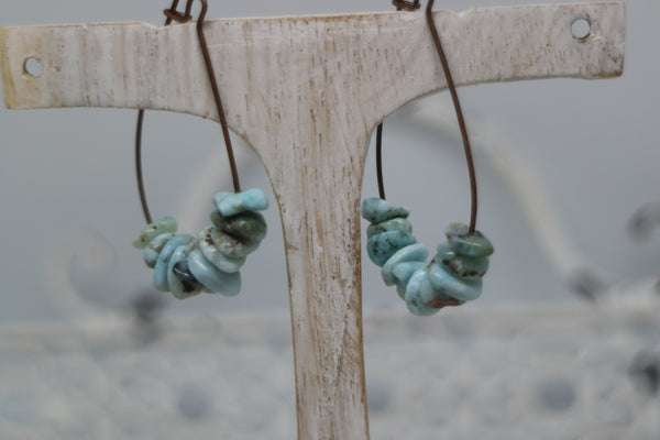 Load image into Gallery viewer, Larimar gemstone chip antique copper earrings
