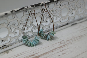 Larimar gemstone chip antique copper earrings