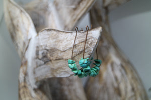 Turquoise gemstone chip antique copper earrings