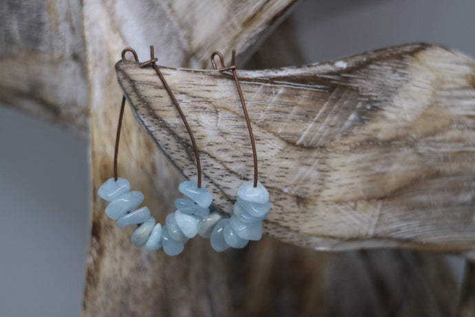 Aquamarine gemstone chips earrings on antique copper hoops