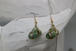 Green conch sea shell gold earrings