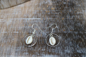 White cowrie sea shell sterling silver earrings