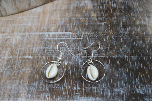 Load image into Gallery viewer, White cowrie sea shell sterling silver earrings
