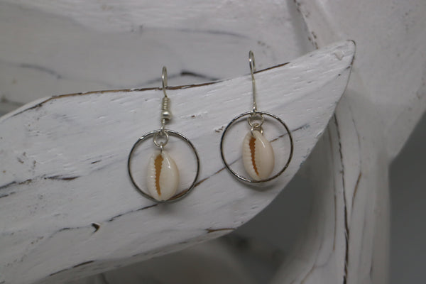 Load image into Gallery viewer, White cowrie sea shell sterling silver earrings
