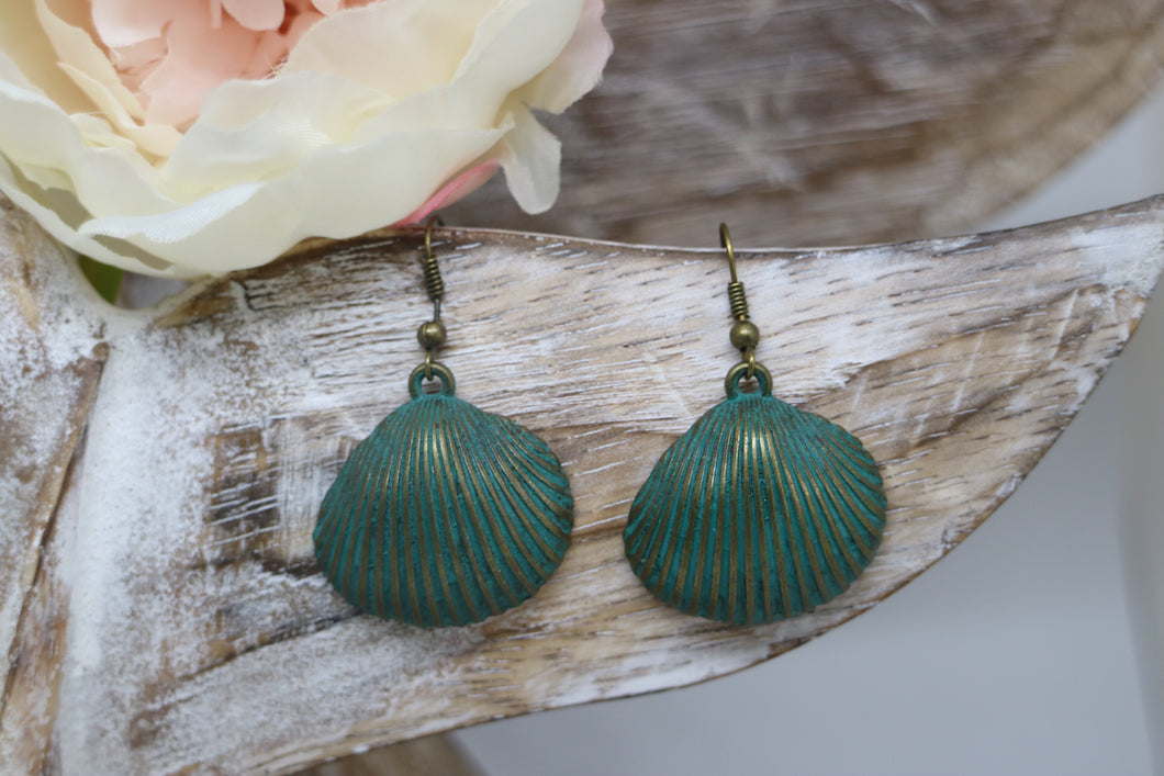 Bronze patina vintage sea shell earrings