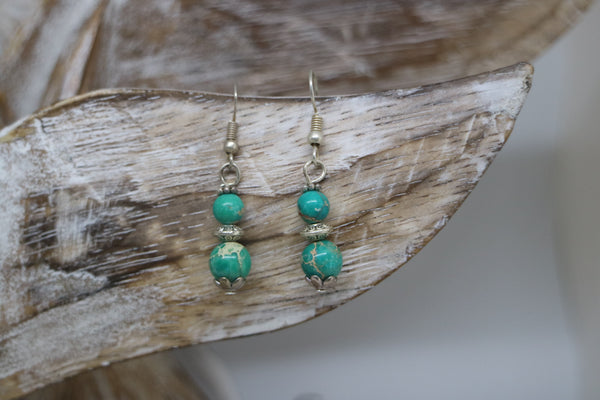 Load image into Gallery viewer, Green sea sediment jasper earrings on sterling silver hooks
