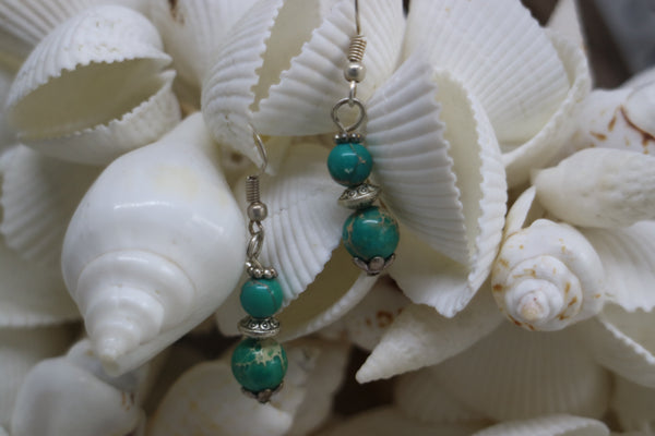 Load image into Gallery viewer, Green sea sediment jasper earrings on sterling silver hooks
