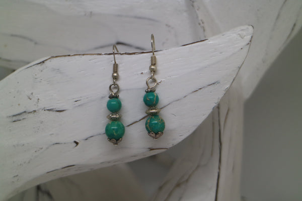 Load image into Gallery viewer, Green sea sediment jasper earrings on sterling silver hooks
