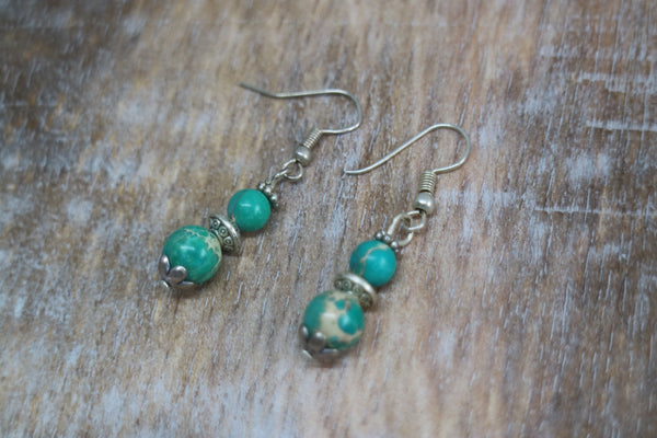 Load image into Gallery viewer, Green sea sediment jasper earrings on sterling silver hooks
