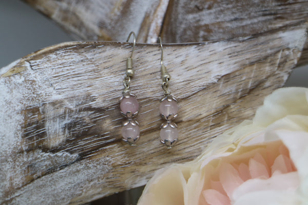 Load image into Gallery viewer, Rose quartz sterling silver earrings
