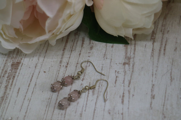 Load image into Gallery viewer, Rose quartz sterling silver earrings
