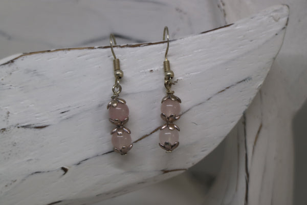 Load image into Gallery viewer, Rose quartz sterling silver earrings
