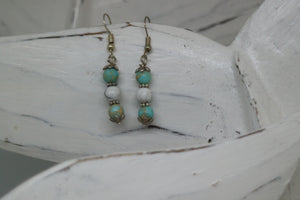 Blue sea sediment jasper and white howlite gemstone bead sterling silver earrings