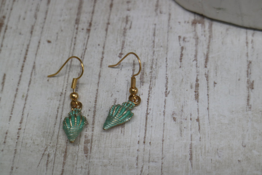 Aqua green and gold shell earrings