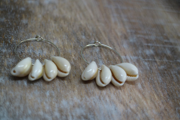 Load image into Gallery viewer, White cowrie shell silver earrings
