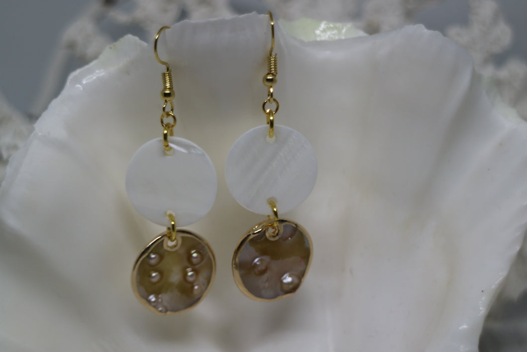 White Mother of Pearl blister shell gold earrings