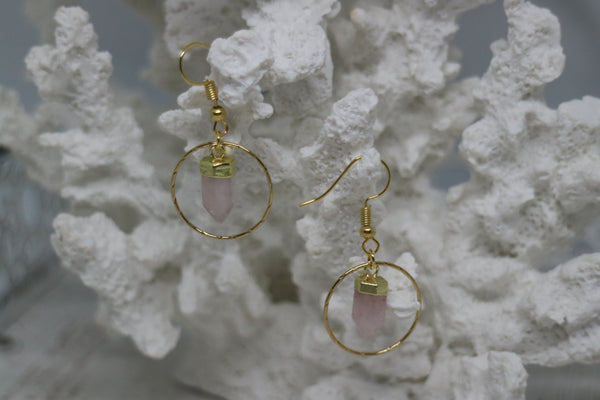 Load image into Gallery viewer, Rose quartz point gold earrings
