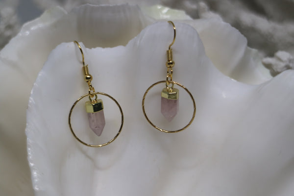 Load image into Gallery viewer, Rose quartz point gold earrings
