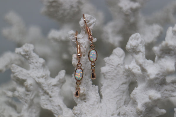 Load image into Gallery viewer, White opal rose gold earrings
