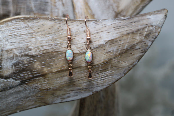 Load image into Gallery viewer, White opal rose gold earrings
