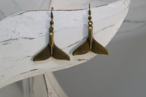 Load image into Gallery viewer, Bronze whale tail bohemian earrings
