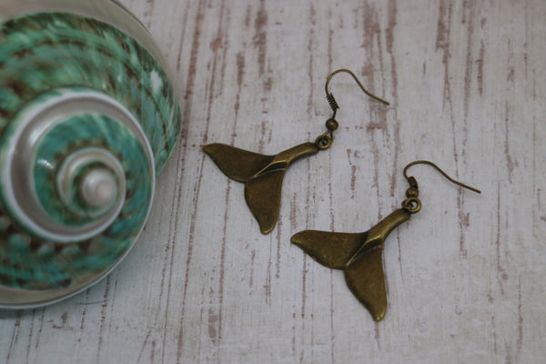 Load image into Gallery viewer, Bronze whale tail bohemian earrings
