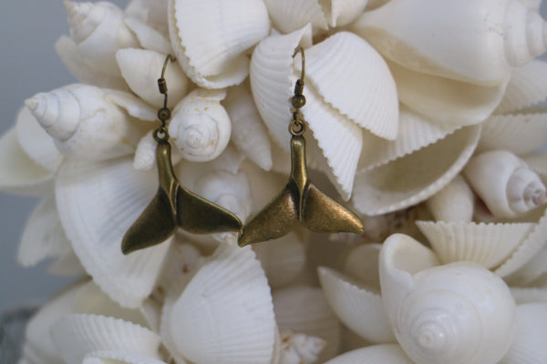 Load image into Gallery viewer, Bronze whale tail bohemian earrings
