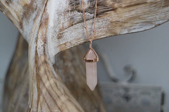 Rose Quartz Crystal Rose Gold Necklace
