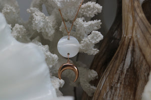 Mother of Pearl Shell Rose Gold Necklace with Rose Gold Moon Charm