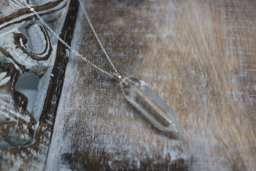 Clear Quartz Pendant Silver Necklace