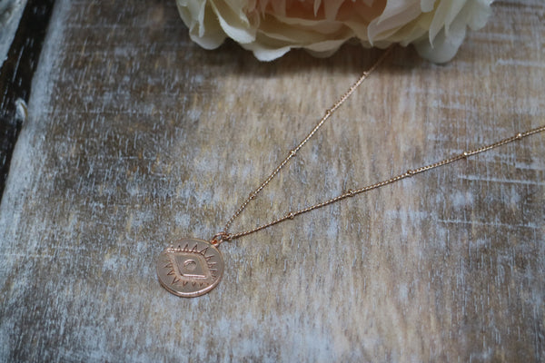 Load image into Gallery viewer, Rose gold evil eye of protection necklace
